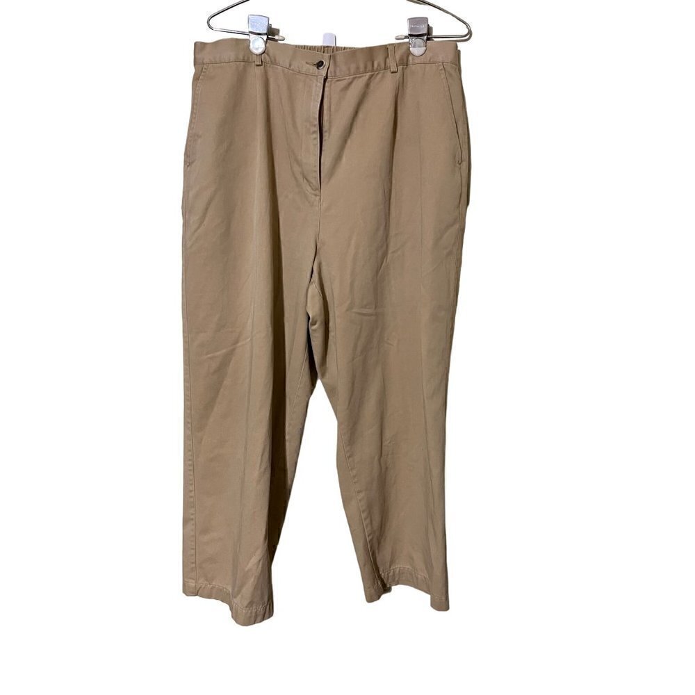 L.L. Bean‎ Womens Pants SZ 18 Regular Tan Elastic Back Neutral Plus Size Stretch